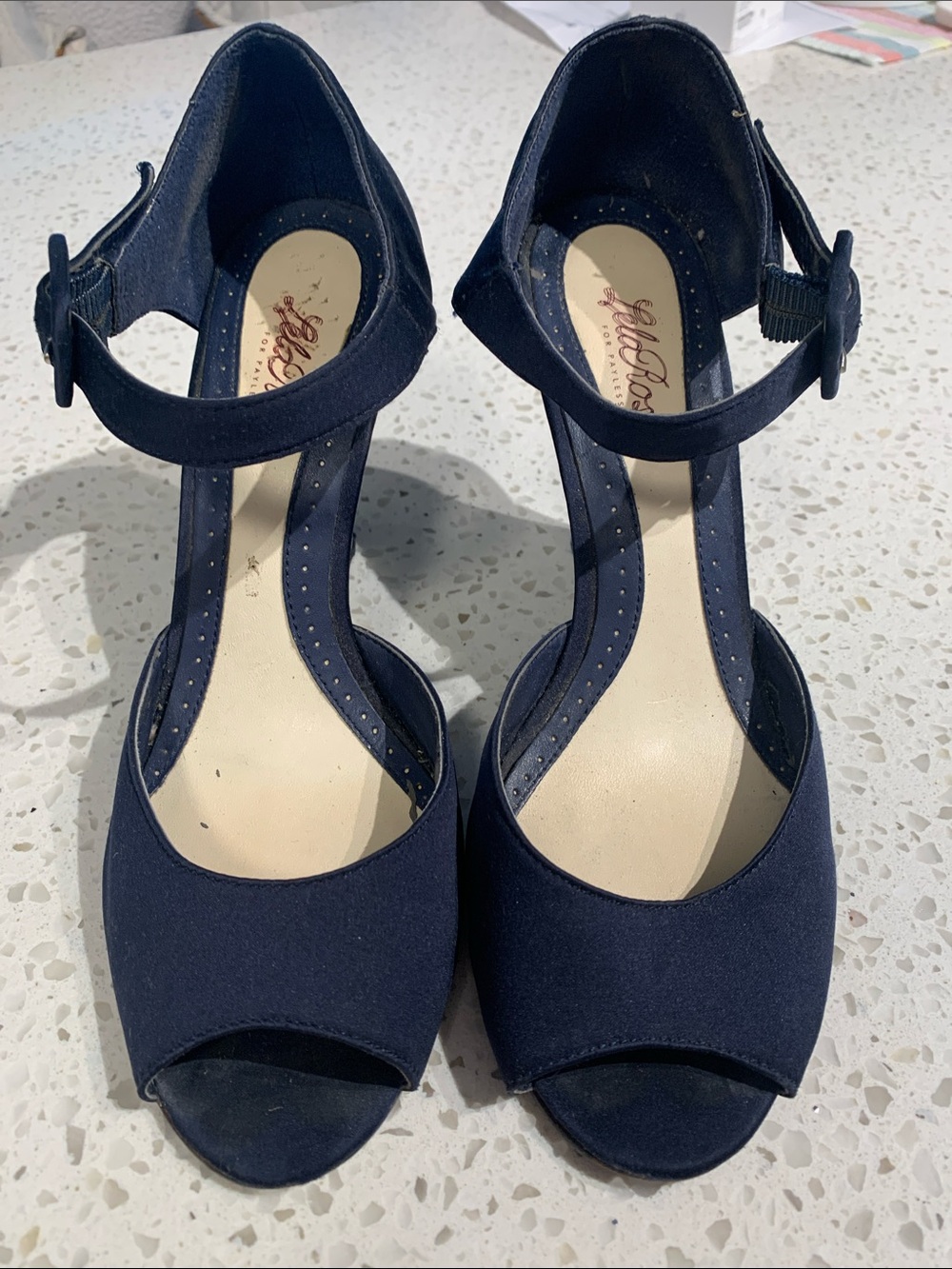 Navy Blue Ankle-Strap Peep-Toe Heels